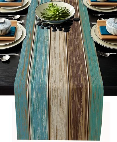 Camino de mesa de lino y algodón para el día de San Patricio, textura de madera rústica, verde azulado, marrón, antideslizante, rectangular,