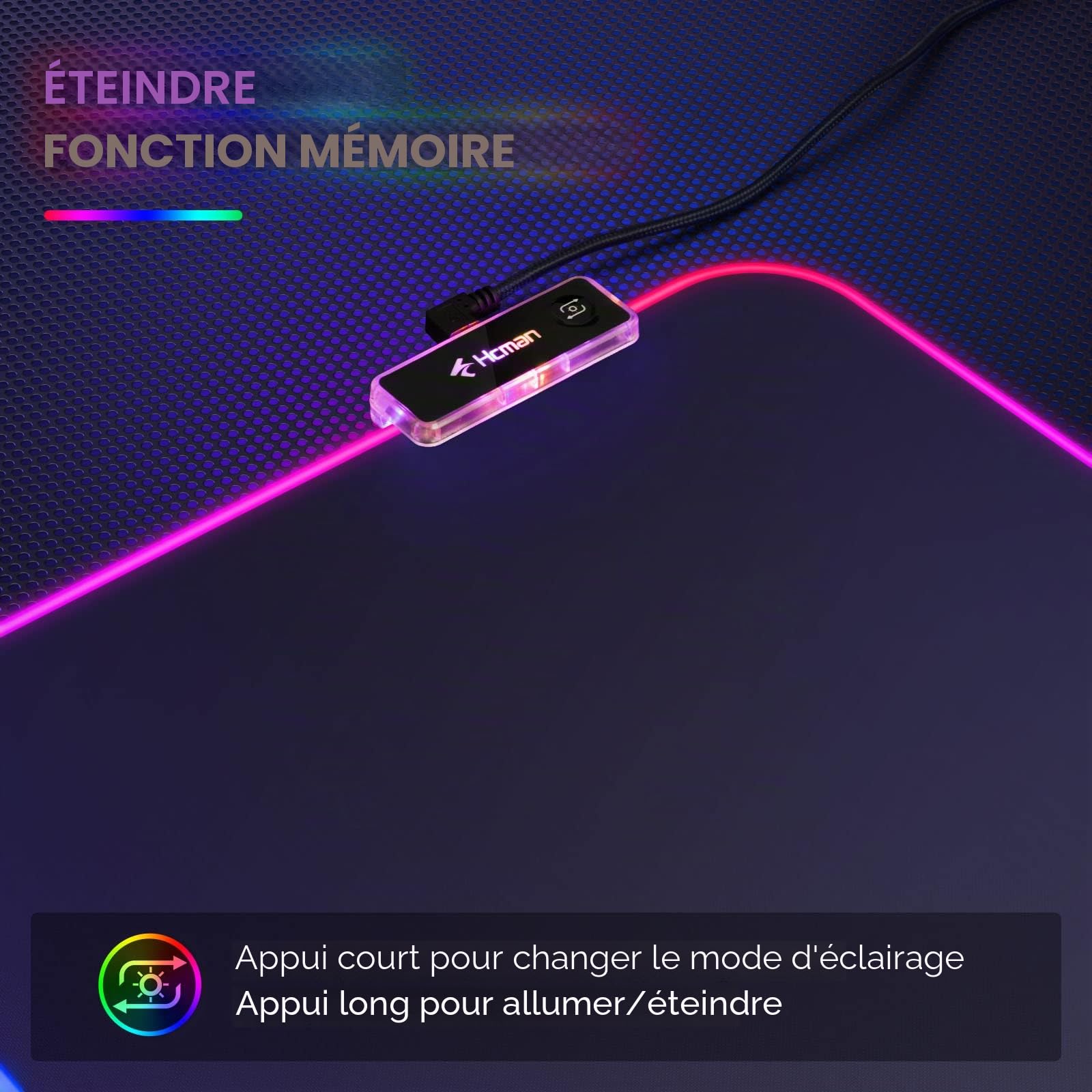 Hcman RGB Tapis de Souris de Jeu Grand, Epais (800×300×4mm) Tapis de Souris en LED Etendu de Taille XXL avec Base Antidérapante en Caoutchouc, de Clavier d’Ordinateur Doux