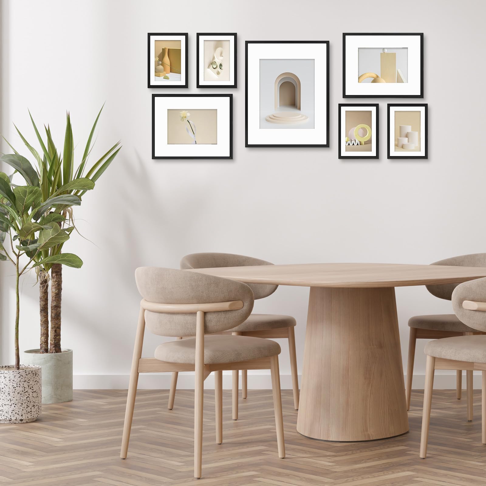 Frametory, set di 7 cornici in alluminio – Kit da parete nero – Visualizza una foto da 11 x 14, due 8 x 10 e quattro foto da 12,7 x 17,8 cm per la decorazione della casa