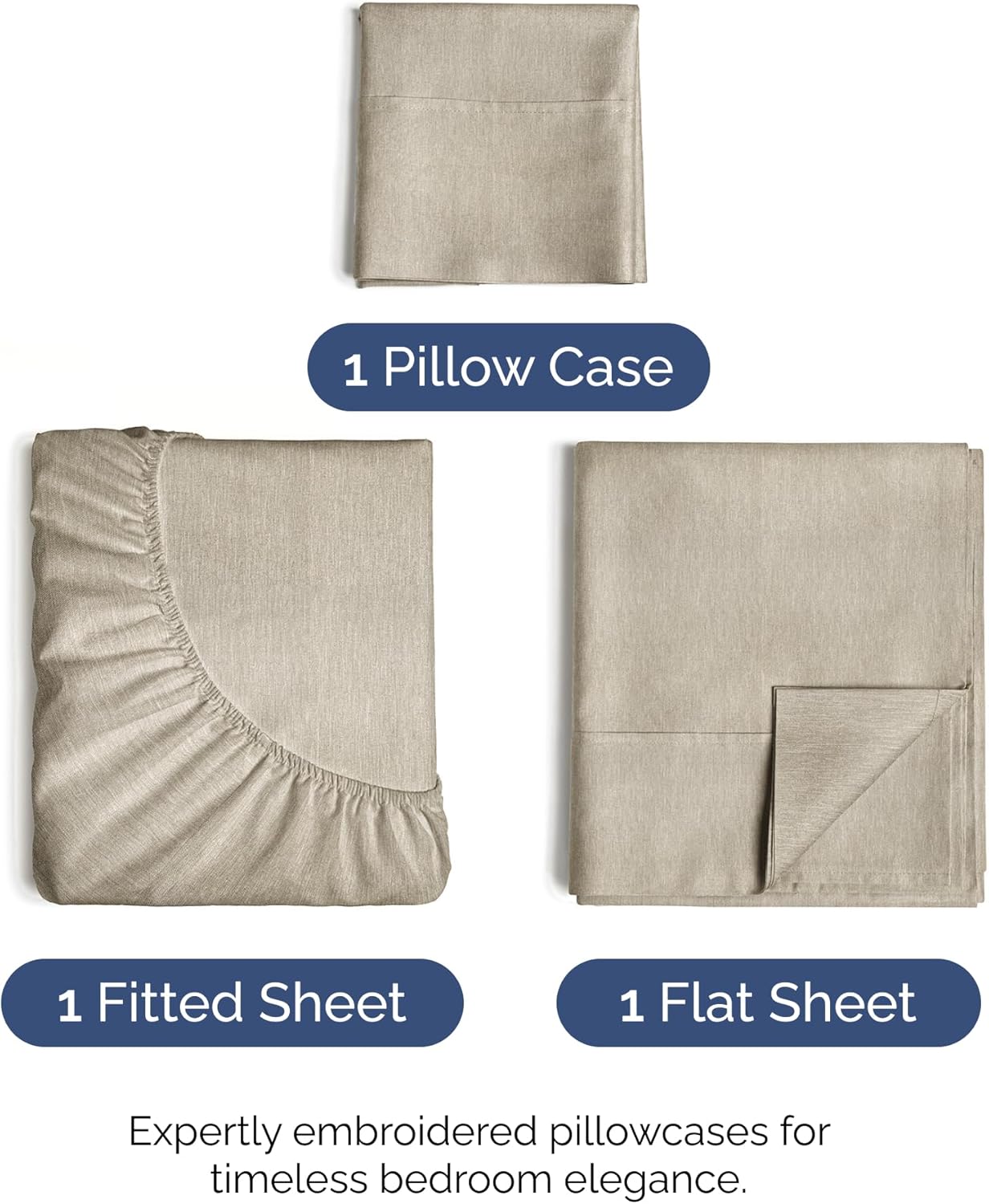 Twin Size 3 Piece Sheet Set - Comfy Breathable & Cooling Bed Sheets Set - Hotel Luxury Bedding for Women, Men, Kids, Teens, Boys & Girls - Deep Pockets, Soft & Wrinkle Free - Beige (Heathered Sheets) thumbnail