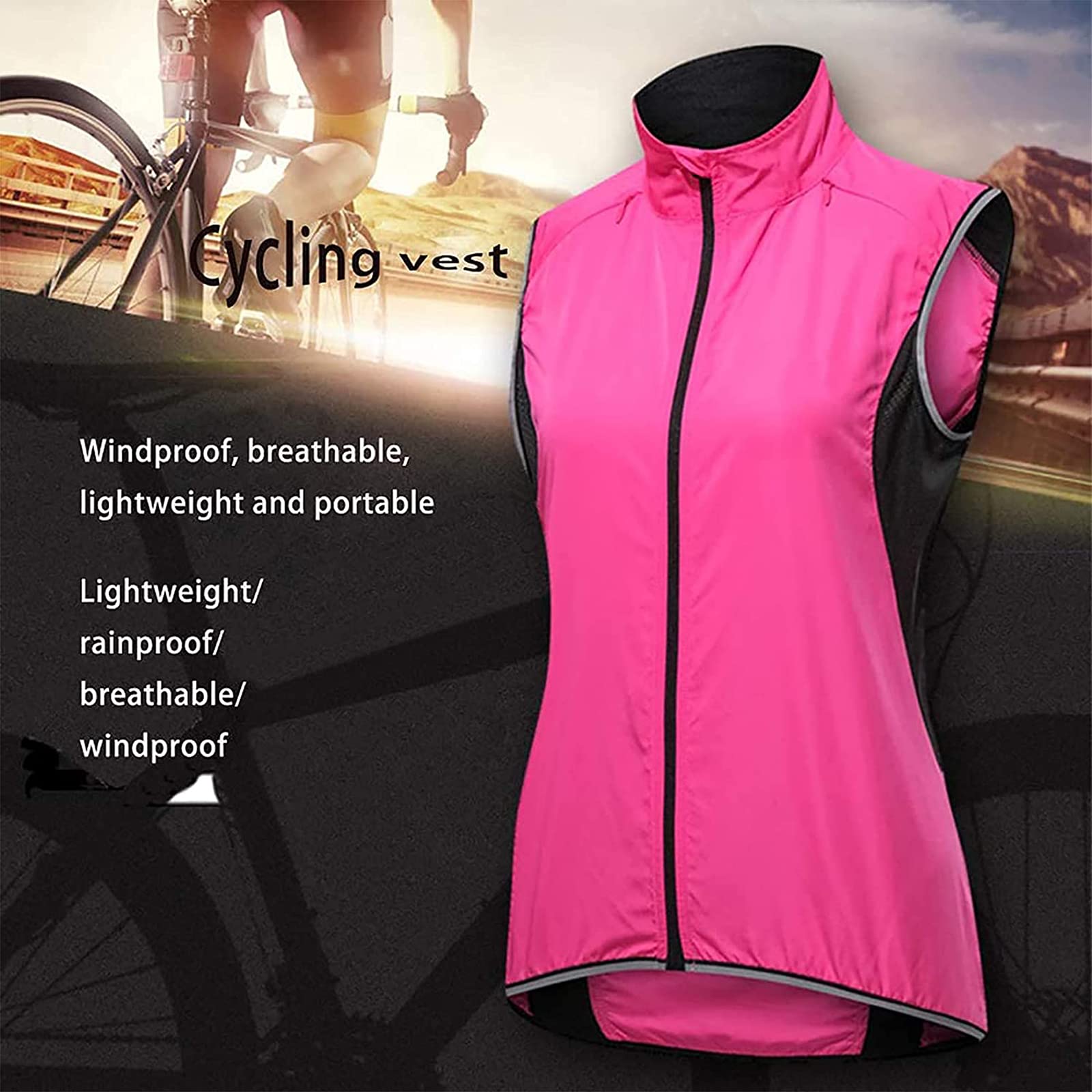 Gilet De Cyclisme Veste sans Manches Vélo Coupe Vent Femmes Imperméable Manteau Réfléchissant