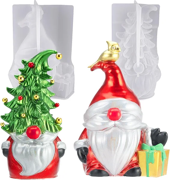 LET'S RESIN Christmas Gnomes Resin Molds, 2 Pcs Santa Gnomes Epoxy Resin Molds with Slouchy Hat Christmas Tree Gnome, Funny Silicone Molds for Epoxy Resin, Christmas Ornaments, Thanksgiving Gifts