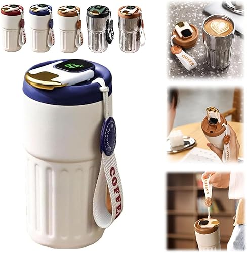 Miniatura 10 de Taza de café con pantalla de temperatura, botella de agua portátil con pantalla de temperatura LED, botella de café de gran capacidad de 15.2 fl oz,