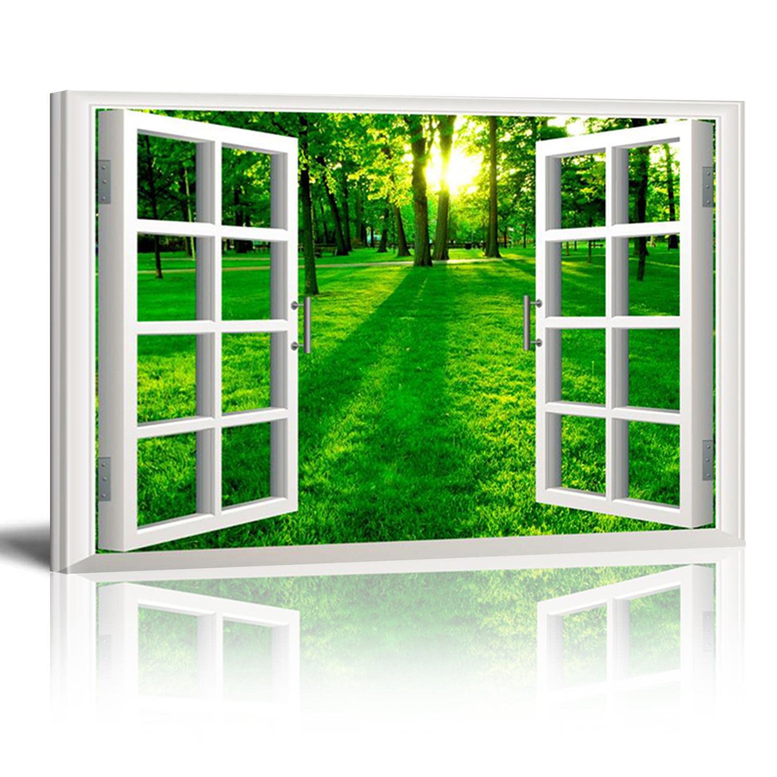 HOLEILUCK Fake Windows Scandinavian Wall Art Frames Gallery Wall Art Framed Abstract Wall Art Canvas Modern Stretched and Framed 130x90cm/51x35in With Frame — image 1
