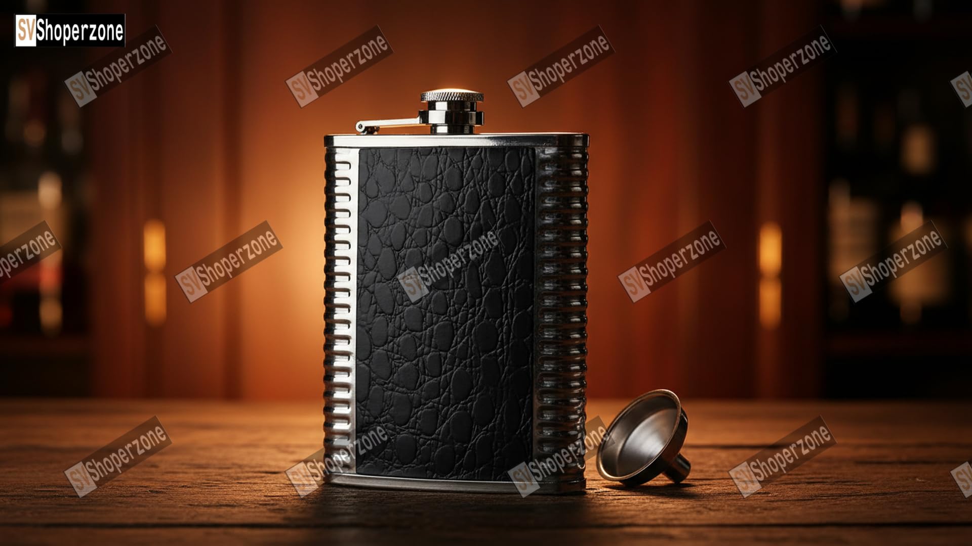 Stainless Steel Hip Flask I Engraved Design Wine Whiskey Liquor Flask I Unisex Alcoholic Drinks Holder Pocket Bottle (236 ml) (Hip Flask Black & Silver+Funnle) — Amazon image 2