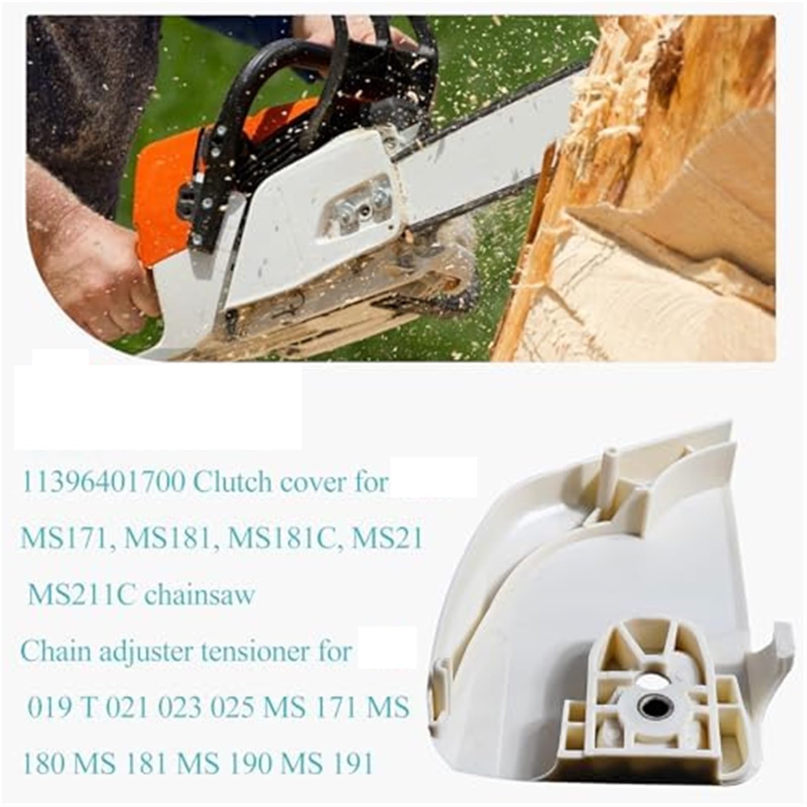 Couvercle d'embrayage de pignon avec tendeur de chaîne, for STIHL, MS171 MS181 MS181C MS211 MS211C Remplace 1139 640 1700 1123 007 1000 Carter d'embrayage pour tronçonneuse