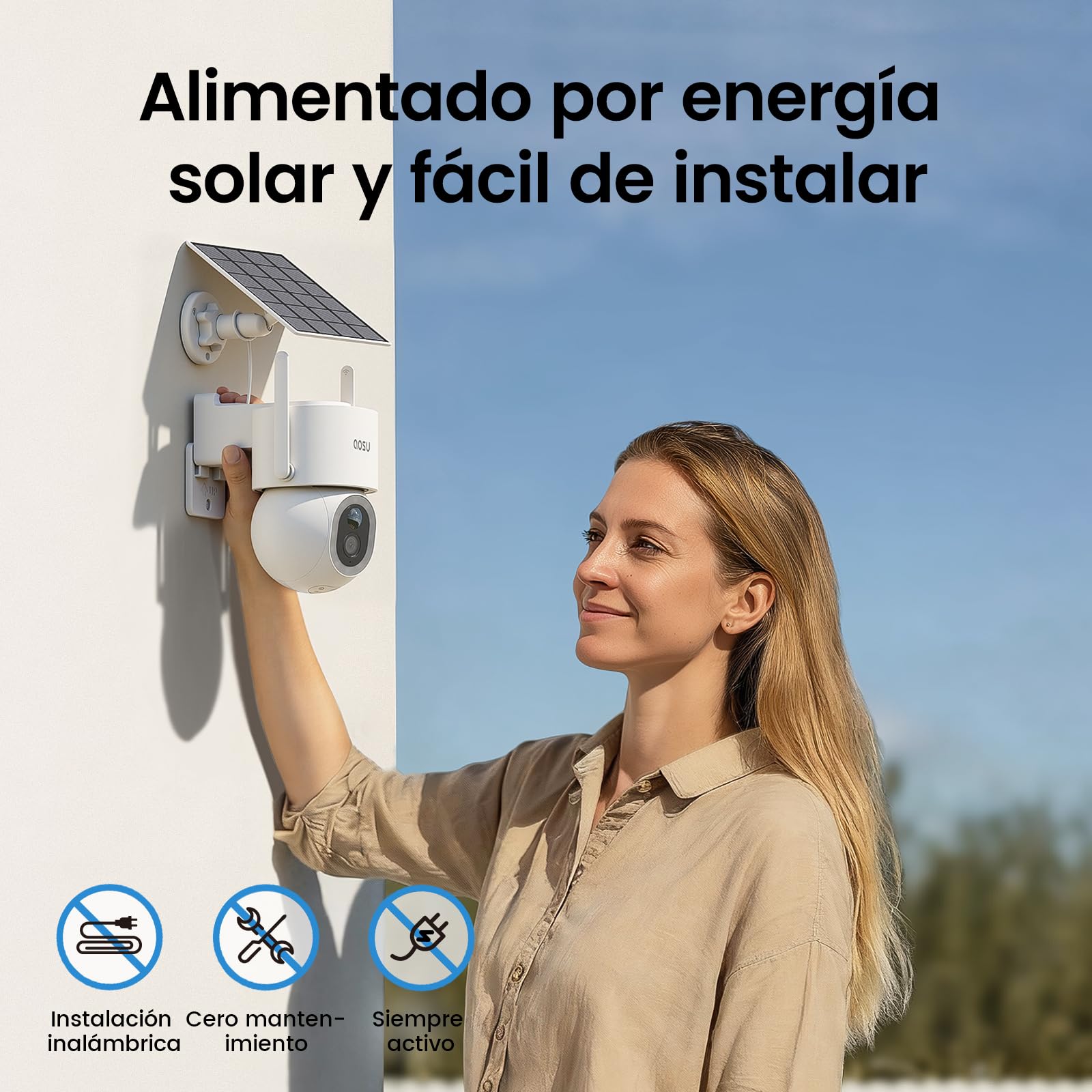 aosu Cámara Vigilancia Exterior Solar 4K 8MP UHD con batería, PTZ 360°, Panel Solar, WiFi, detección PIR, Auto Tracking, visión Nocturna Color, Audio 2 vías, Alarma IP65