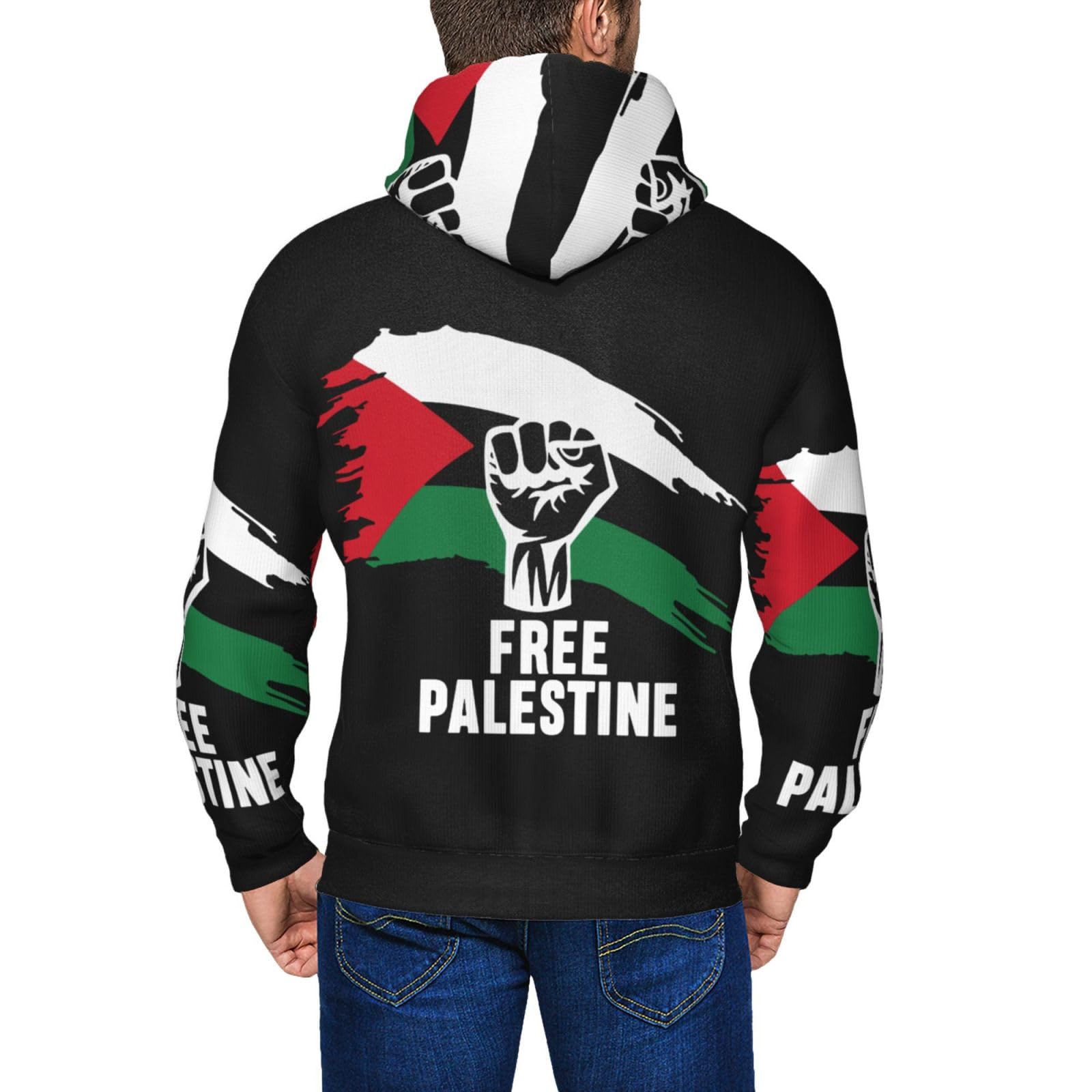 Djngn Unisex Black Free Palestine Hoodies Men Womans Cardigans Full-Zip Hooded Hooded Sweatshirt