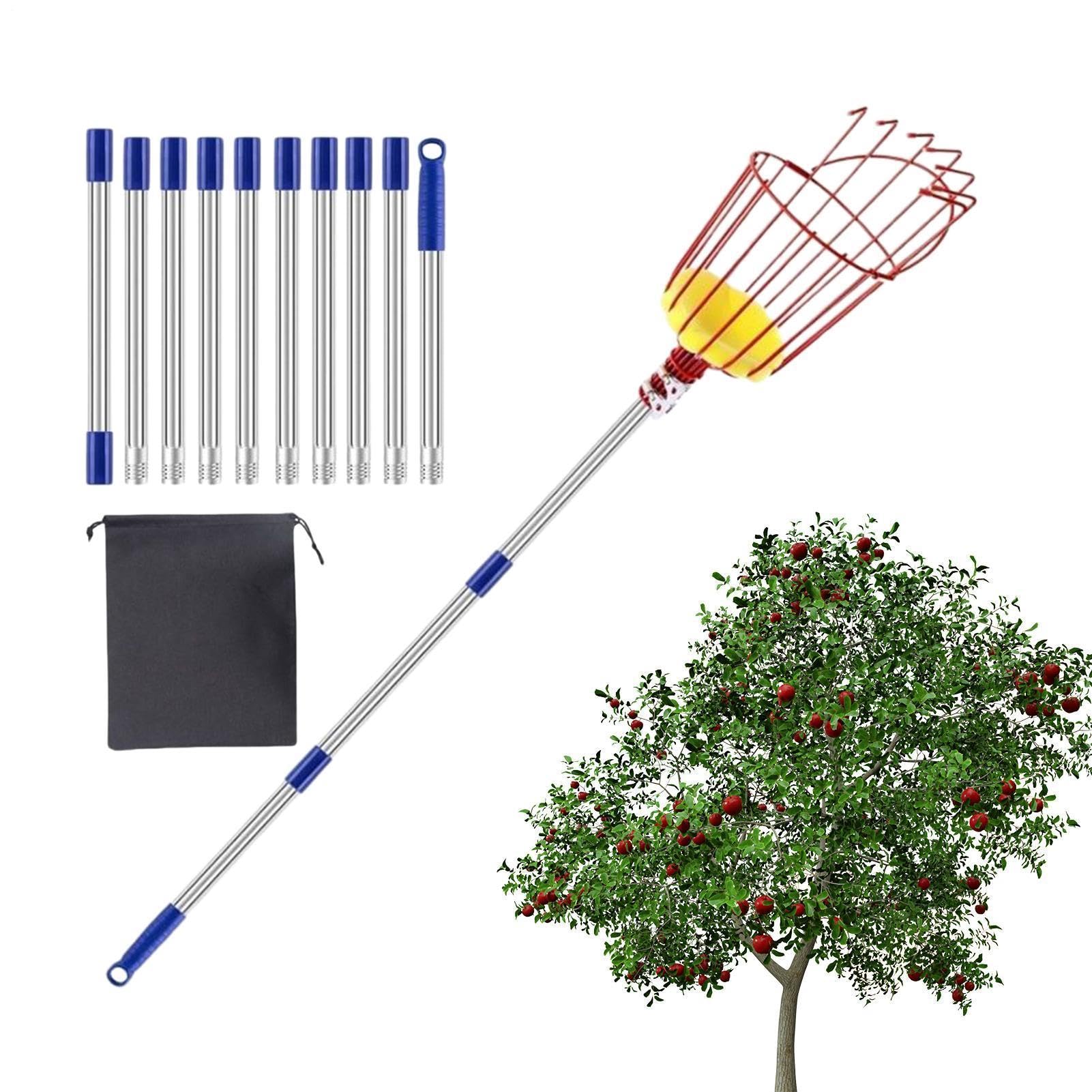Raccoglitore Di Mango Con Asta E Cestello Attrezzo Di Raccolta Portatile | Raccoglitore Di Mango Da 396 Cm Con Manico Retrattile E Cestello Per Frutteto Giardino Avocado Ghianda Limone Pe