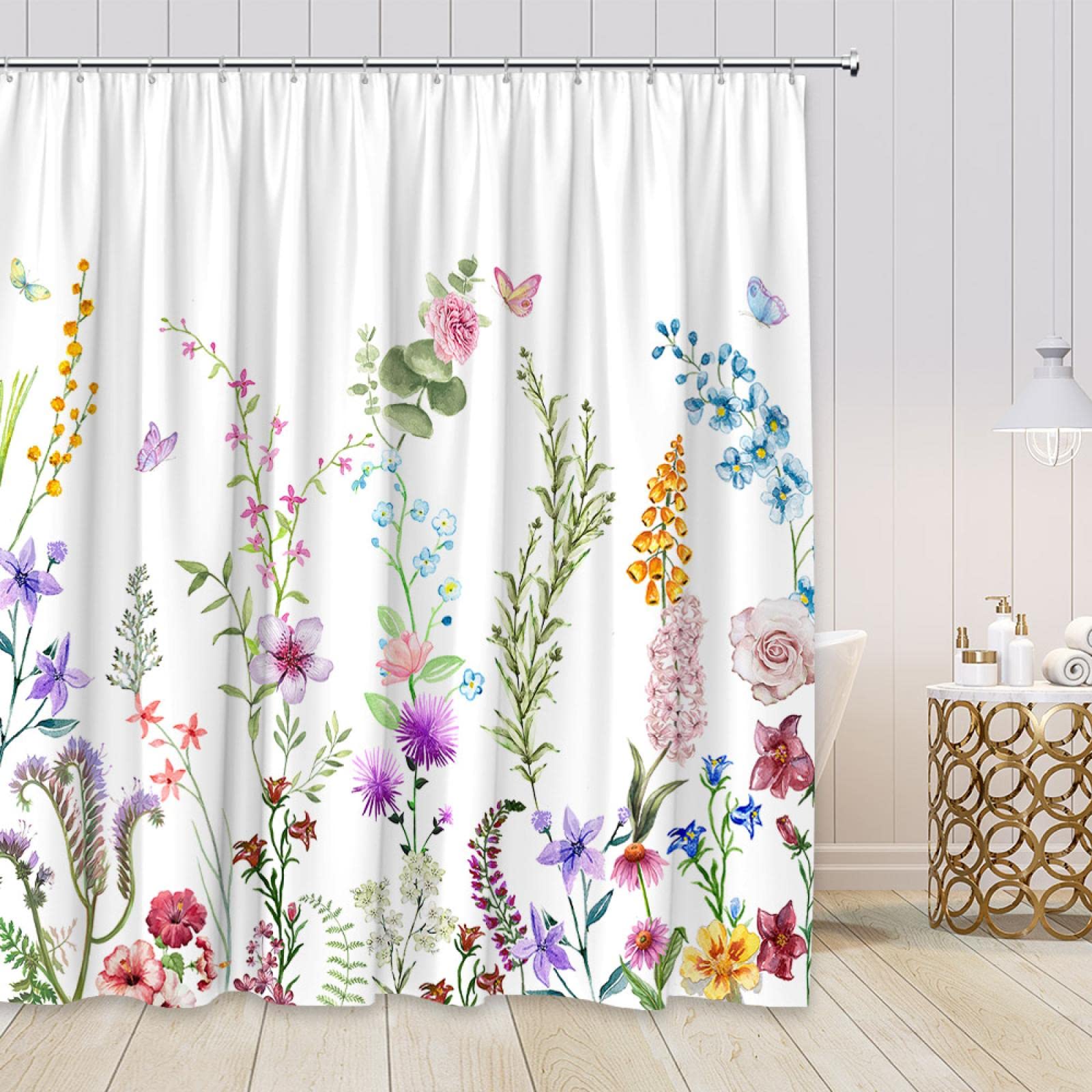 HTN - Tessuto Fiore A Farfalla 3d Terretta Da Doccia Impermeabile Tende Da Bagno Set Paesaggi Floreali Non Slittata Per Bagno Copertura Da Bagno Materassino 8186597619787