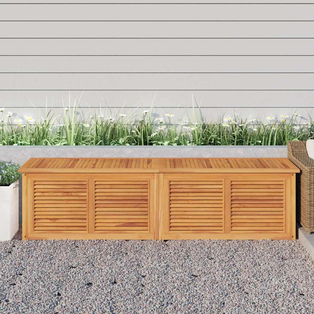 Gartenbox aus massivem Teakholz 200x50x55 cm mit wasserabweisendem PE-Beutel und Latten-Design für Stauraum