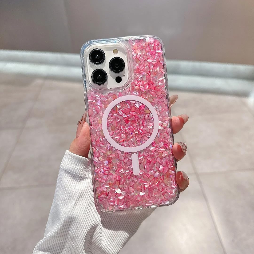 Coque de protection magnétique antichoc iPhone 15 Pro Max souple rose