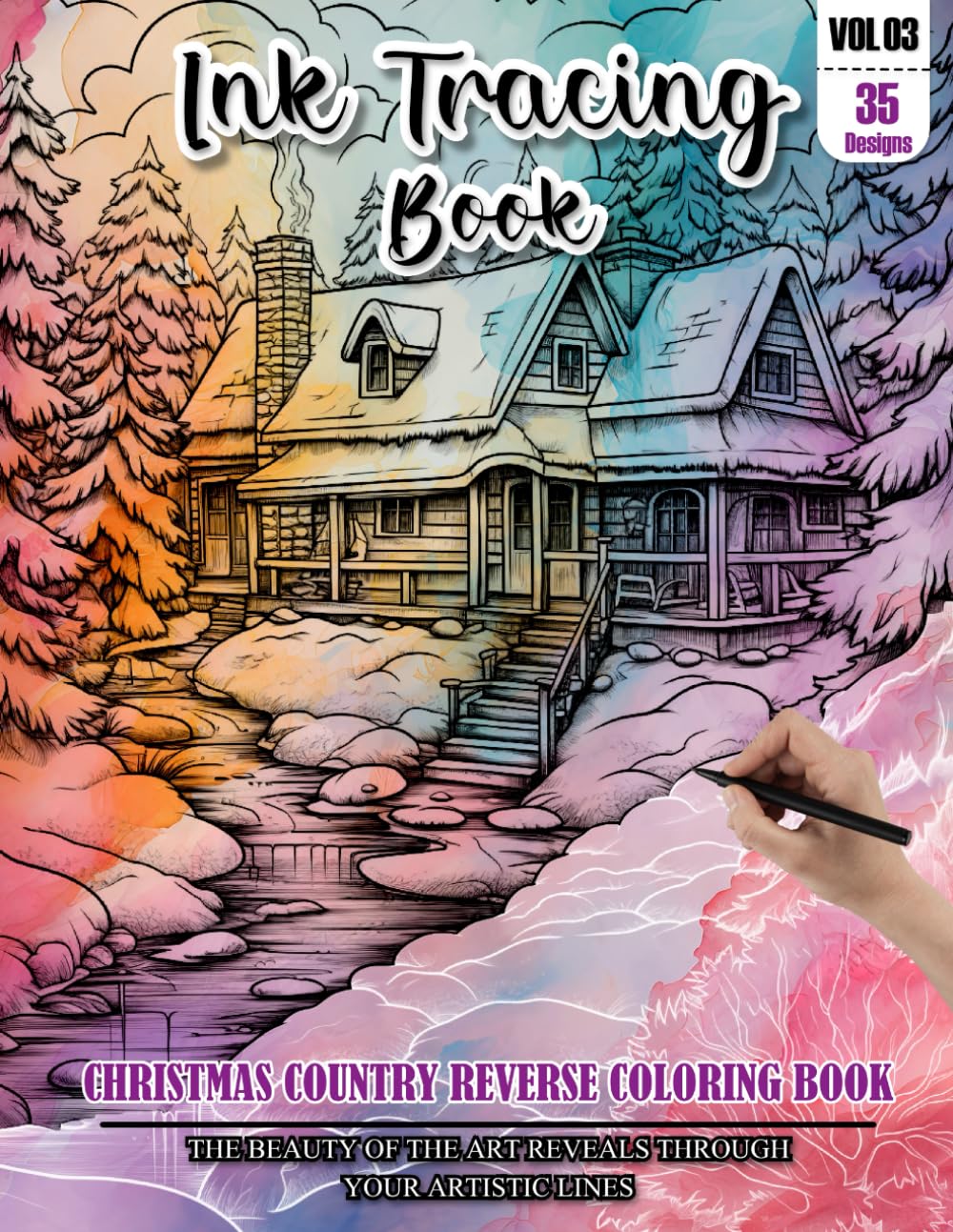 Ink Tracing Book for Adults: Stress relief reverse Christmas Country Coloring Book for adults: mindfully Follow white lines to Uncover 35 cute ... color pages a perfect Christmas Gifts(VOL-03)