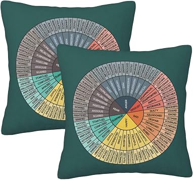 Wheel of Emotions Feelings Throw Pillow Covers Square Pillowcases for Bed Couch Sofa Therapy Office Living Room Cushion Covers Counselor Physical Therapist Set of 2, 18x18 inches