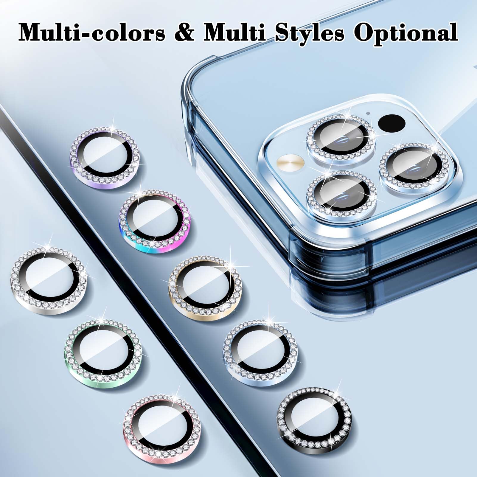 Kucheed Diamond Camera Lens Protector Compatible for iPhone 13 Pro/13 Pro Max, Bling Tempered Glass Camera Cover - Image 2