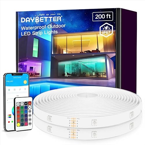 Vista 10 de DAYBETTER - Luces LED impermeables para dormitorio, tira de luces LED de 16.4 pies, 150 LEDs, cambio de color RGB, control remoto de 44 teclas, 12V