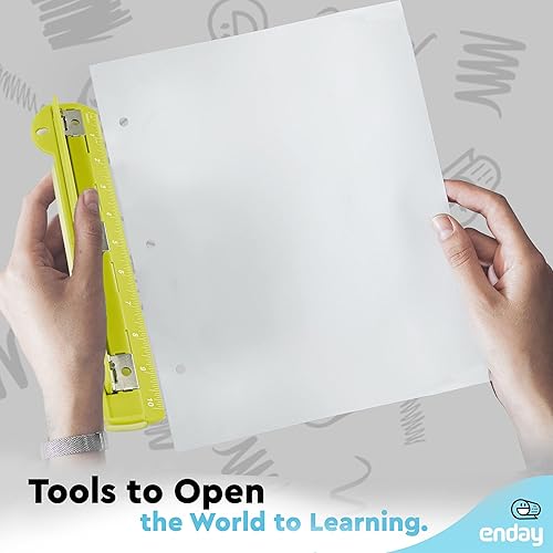 Miniatura 6 de Perforadora portátil de 3 agujeros verde para carpeta de 3 anillas, capacidad de 3 hojas, bandeja de virutas extraíble, regla de 10 pulgadas para