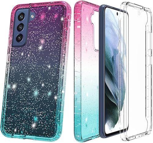 Miniatura 3 de Funda compatible con Samsung Galaxy S21 FE con purpurina de cuerpo completo con protector de pantalla integrado, resistente de doble capa a prueba