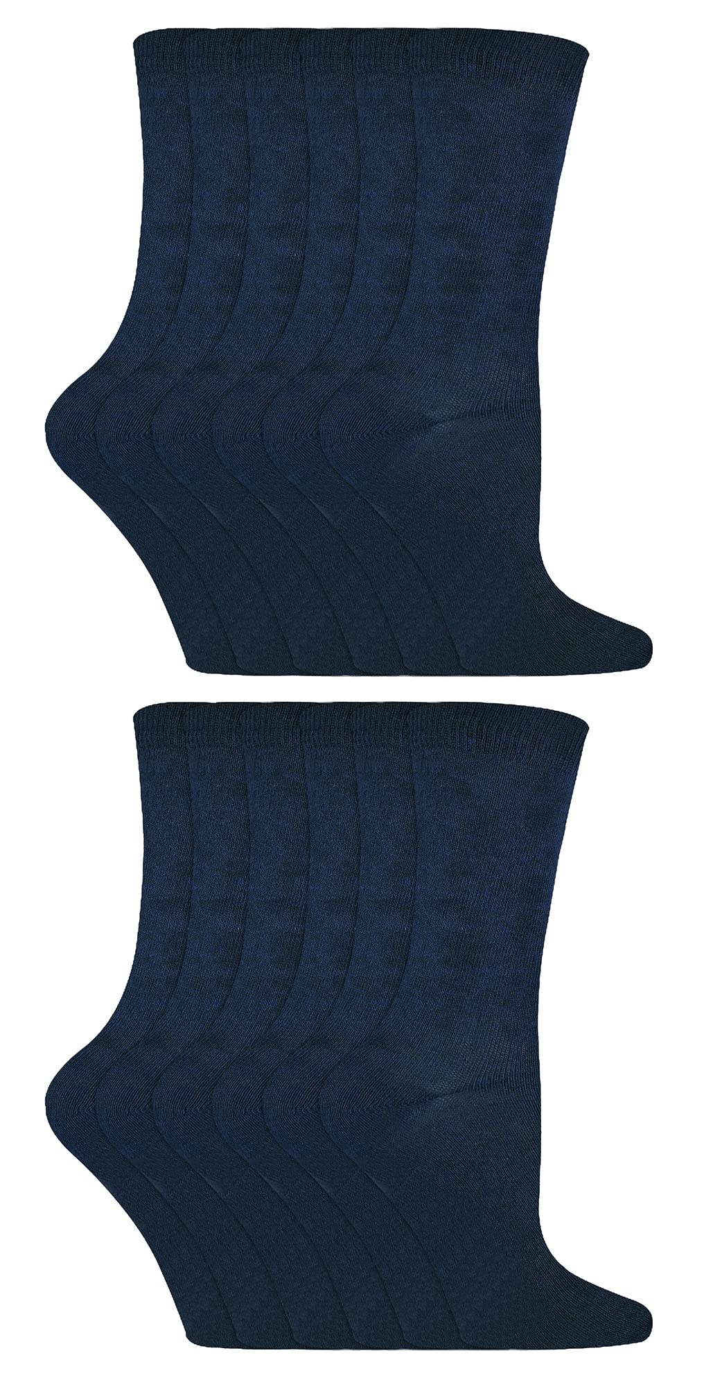12 Pair Multipack Kids Cotton Colourful Casual Socks | Sock Snob | Plain Dress Socks for Boys & Girls (9-12, Navy)