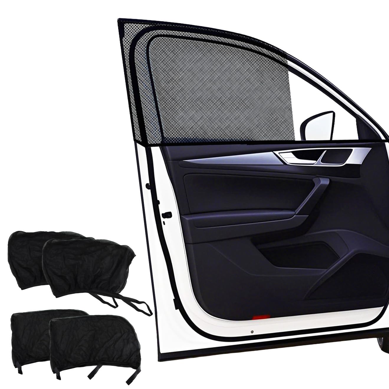 Hillylolly Parasole per Finestrini Laterali Auto, Protezione UV, Completo 4, Nero