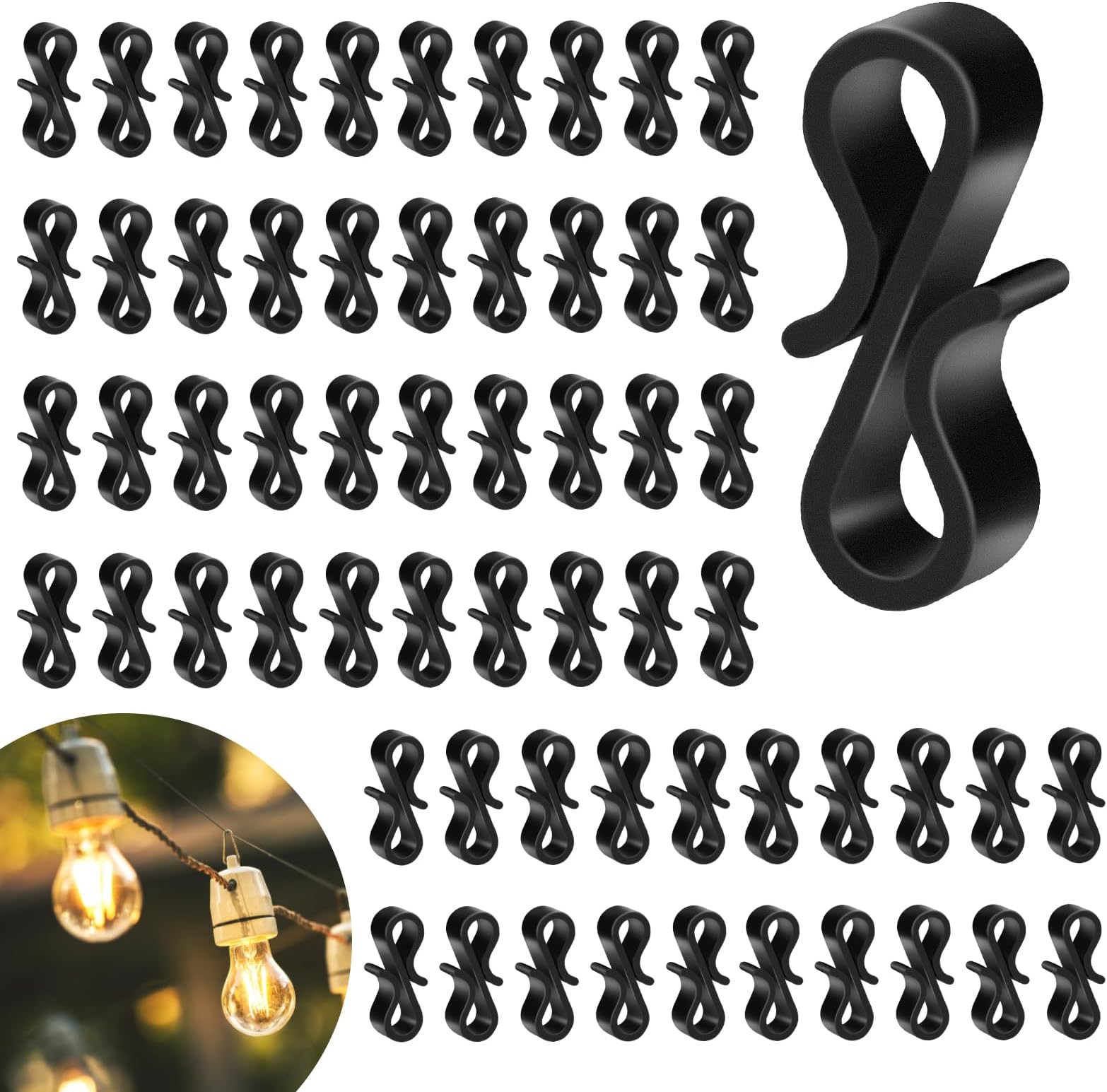 Gutter Hooks for Outdoor Lights, 120 Pcs Mini Plastic S Gutter Clips for Hanging Outside String Lights, Icicle Fairy Lights, Christmas Tree Decorations-Black