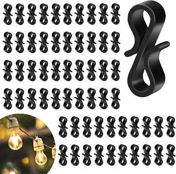 Gcstnn Gutter Hooks for Outdoor Lights, 120 Pcs Mini Plastic S Gutter Clips for Hanging Outside String Lights, Icicle Fairy Lights, Christmas Tree Decorations-Black