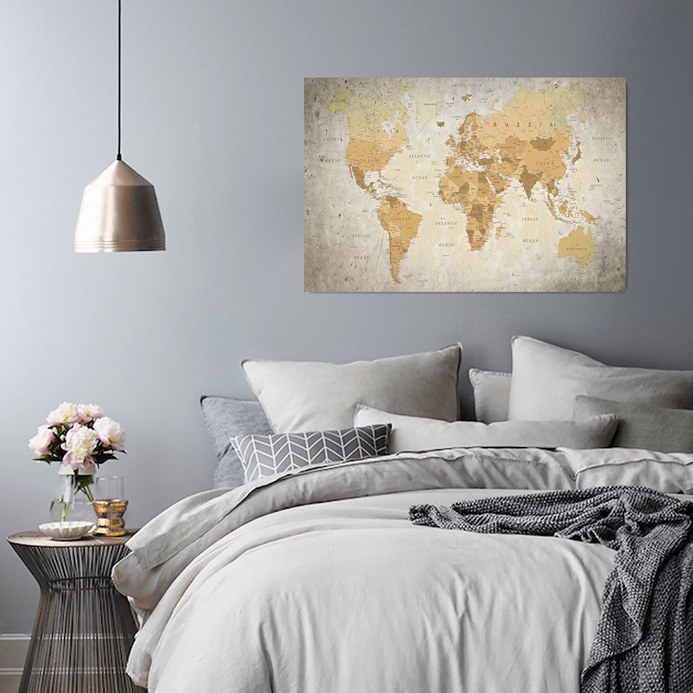 Feeby Mapa Del Mundo 60x80 cm 1 Pieza Modernos Impresión Artística Calidad Fotografica Imagen Decoración de Pared Salon Dormitorio Cocina Oficina Pasillo Moderno Marrón