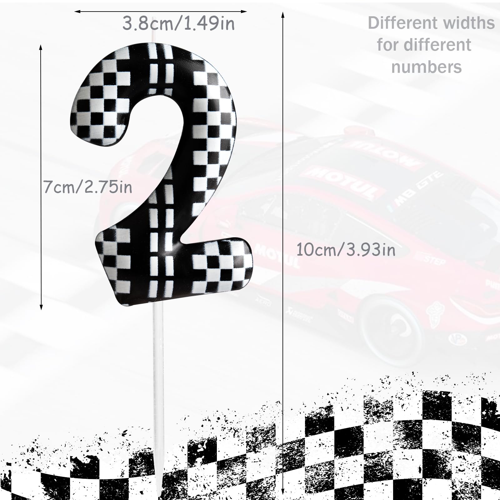 Rennwagen-Geburtstagskerzen - Set Mit Schwarz-weißen Zahlen, 6x3,7 Cm, Für Autoparty-Deko