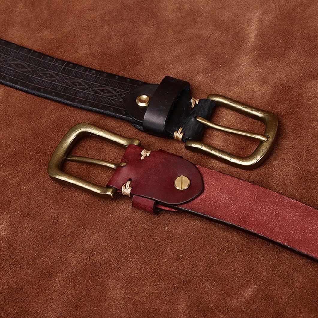 Western Blumengravur Gürtel Aus Rindsleder Breite 3.8cm Dick 5.5mm Handgemachter Mattierter Prägung Ledergürtel Mit Goldschnalle Für Damen Und Herren(105cm/41, Black)