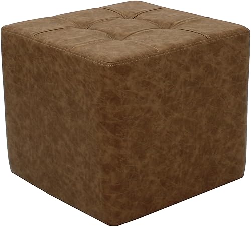 Miniatura 7 de Factory Direct Partners Otomana redonda copetuda piel sintética envejecida, muebles tapizados a mano de grado comercial para el hogar u oficina