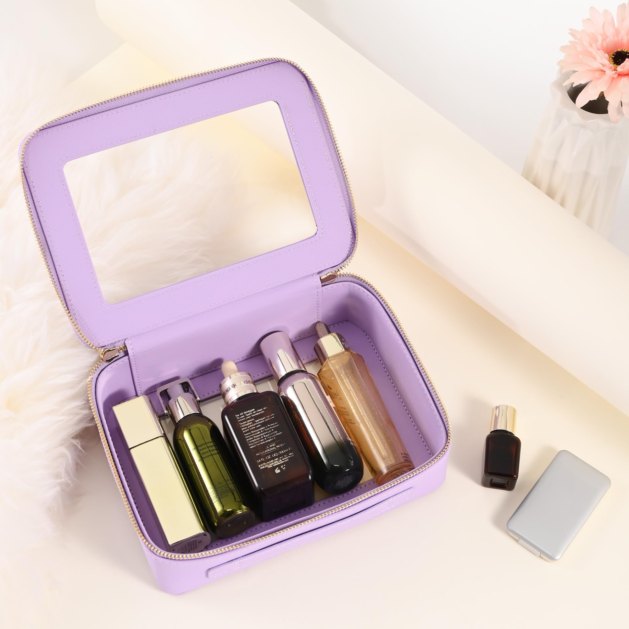 Aveniee Beauty case trasparente piccola, mini beauty case da viaggio organizer per cosmetici, approvato dalla TSA, custodia trasparente con cerniera, essenziale per auto per donne e uomini, Lilla
