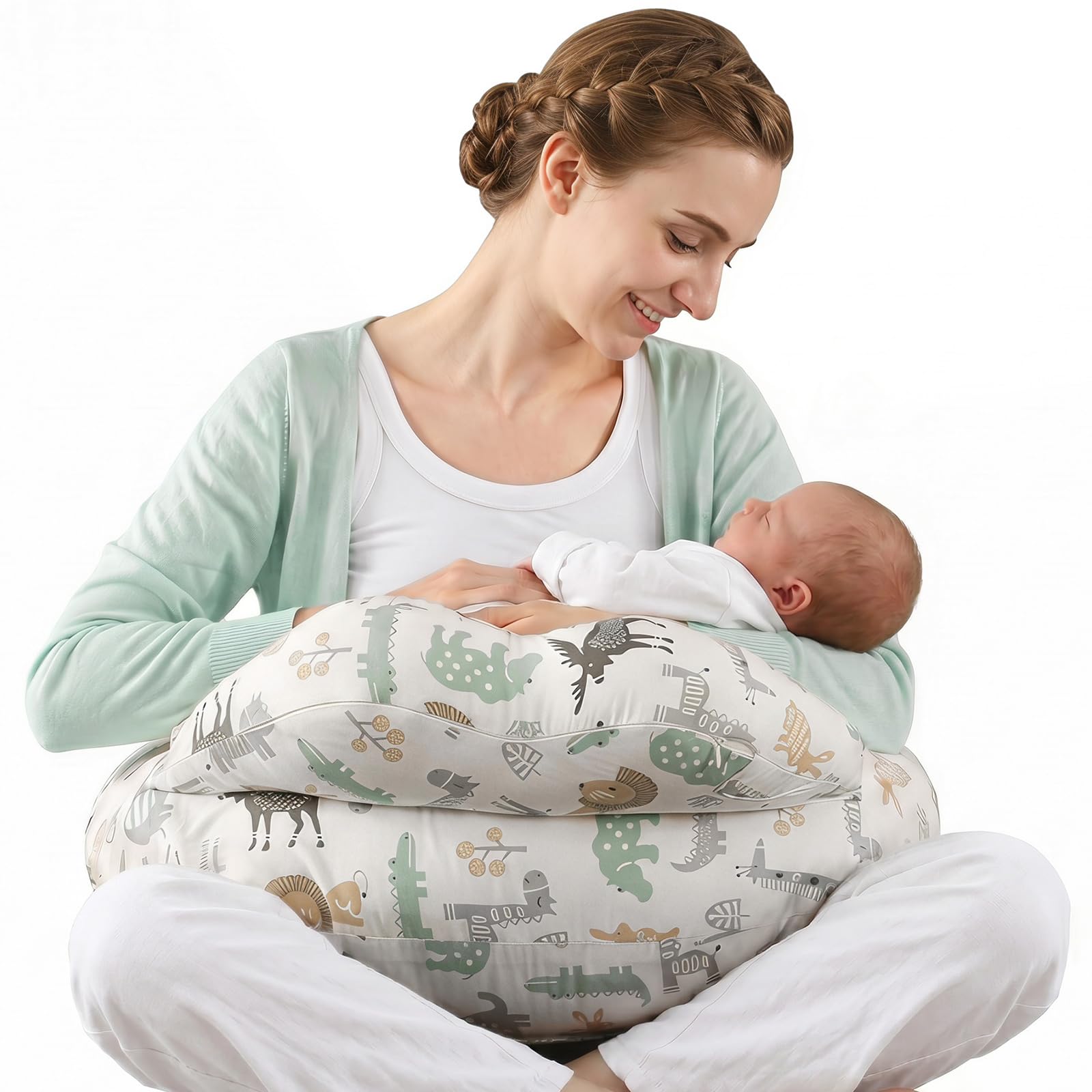 SHANNA Cuscino Allattamento - Multifunzionale Cuscino per Allattamento Forma Ergonomica, Rivestimento in 100% Cotone, Fodera Removibile, Cuscino Maternità per Allattamento Lavabile (Animali)