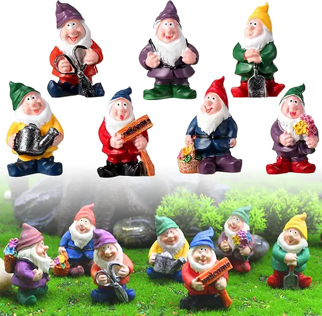 Figurines de 7 Nains de Jardin en Résine - Décoration Féerique Intérieure et Extérieure