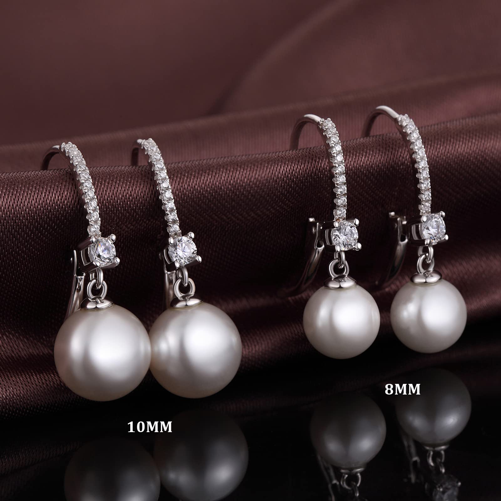 Orecchini Perle Donnain Argento Sterling 925 Leverback Orecchini Pendenti Perla Zrconi Diamantati Perle Gioielli Regali per Donne Matrimonio Spose 8/10 mm