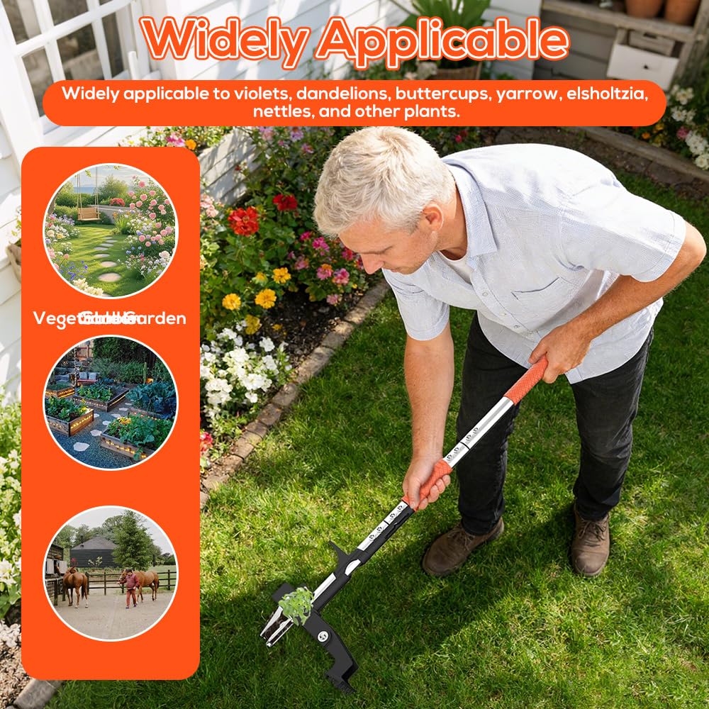 Desherbeur Manuel, 100cm Arrache Pissenlit, Arrache Mauvaise Herbe avec 4 Griffes en INOX et Pédale, Outil de Jardin Facile à Enlever Les Racines avec Poignée en