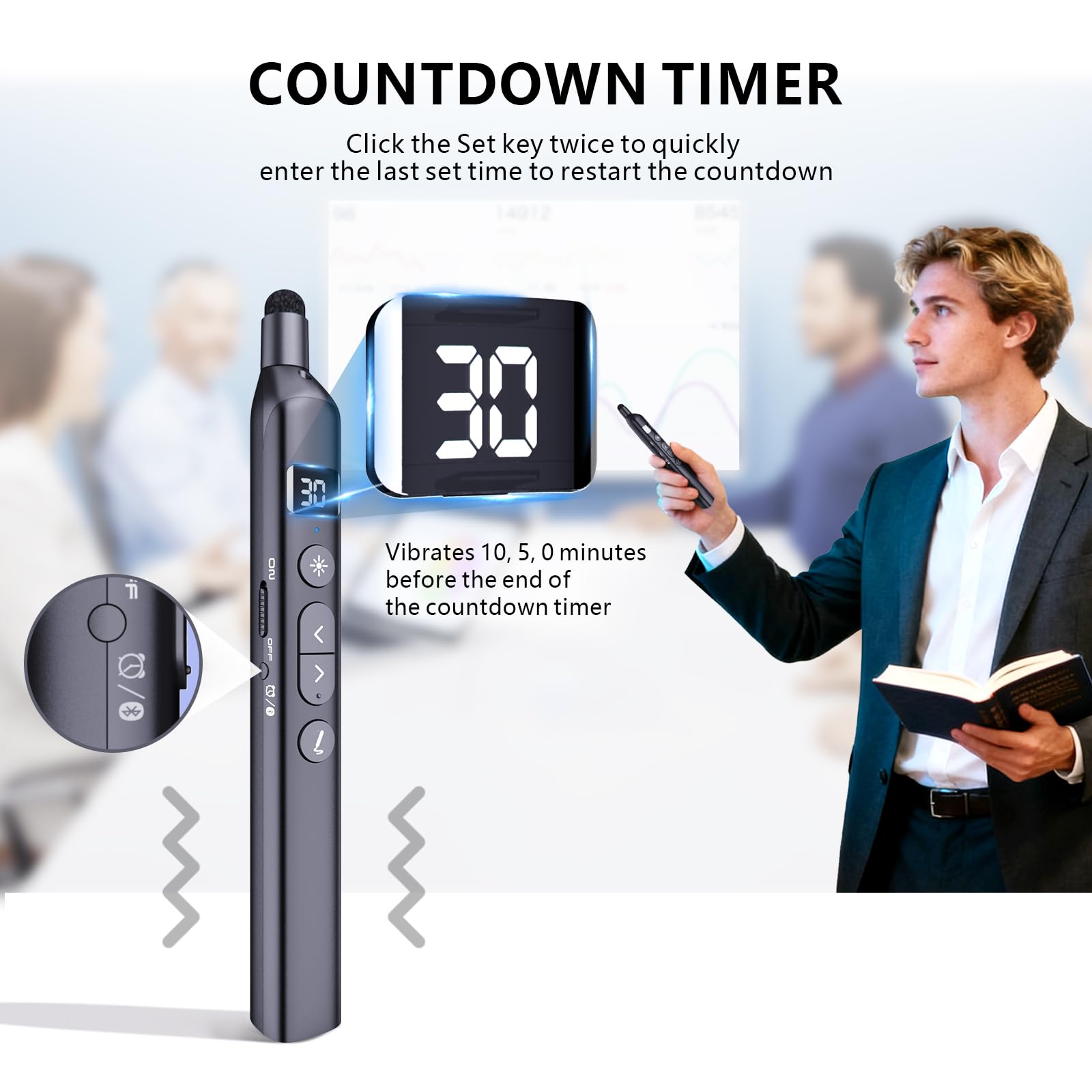 Norwii N21 Clicker de Présentation Bluetooth avec Pointeur Télescopique, Télécommande pour PowerPoint