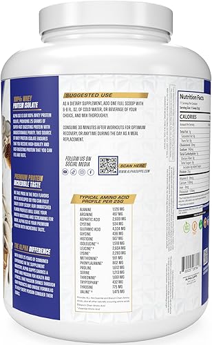 Miniatura 3 de Alpha Supps ISO - Polvo aislado de proteína de suero de leche 100% bajo en carbohidratos, 0.88 onzas por porción, ayuda a apoyar el crecimiento