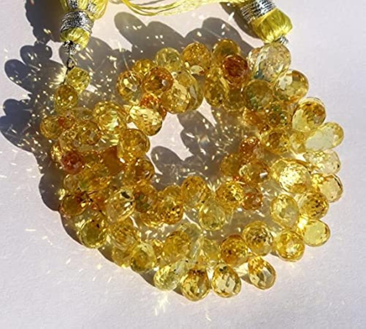 Corindon jaune quartz briolettes facettées gouttes pour création bijoux