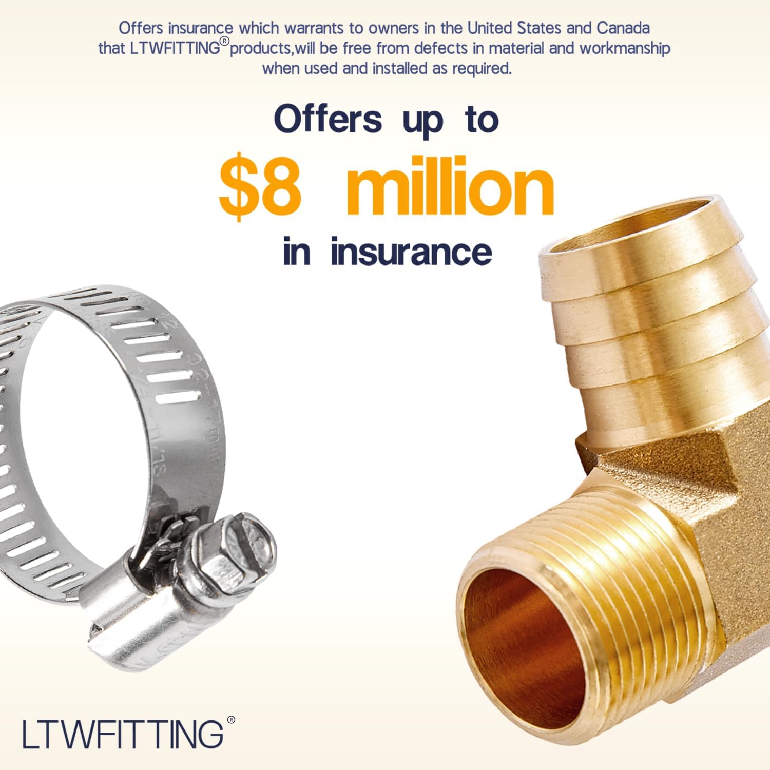 LTWFITTING 2 Sets Repair Kit Brass 1 Inch ID Hose x 3/4 Inch Male NPT Barb Elbow with 3/4–1-1/4 Inch (17-32mm) SS316 Hose Clamp for Garden Watering