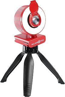 MAJORTEK PC-Webcam mit Mikrofon 2K mit einstellbarem LED-Ringlicht, PC-Kamera mit Privacy Cover und Stativ, Webcam für Laptop, Skype Studio Zoom Facetime Twitch