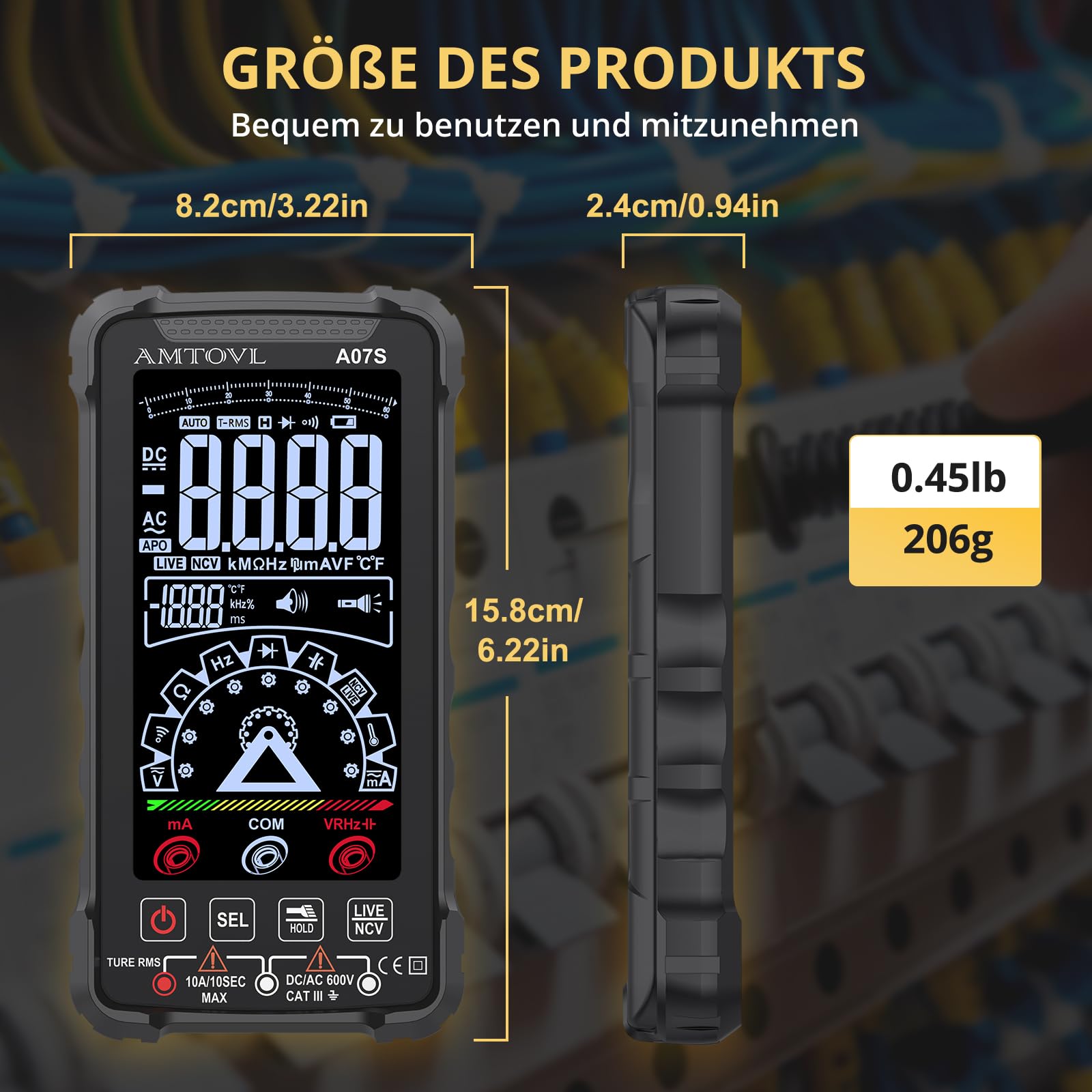 AMTOVL Digital Multimeter 6000 Zählungen USB-C Wiederaufladbar TRMS Farbbildschirm mit Messleitungen für AC/DC Spannung Strom Kapazität Tester NCV Temperatur