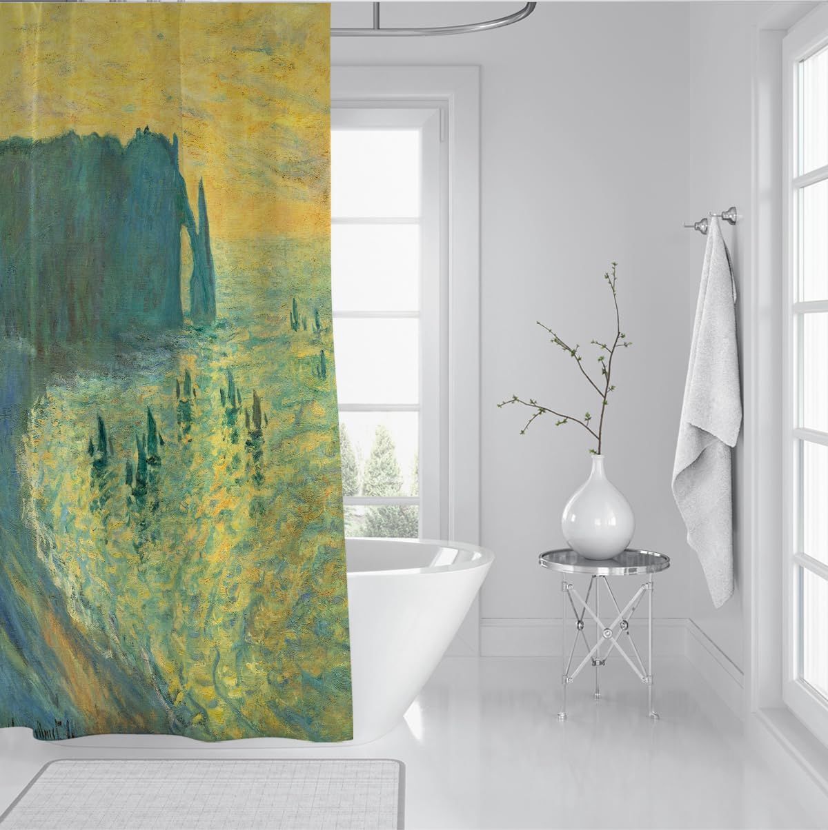 Rideau de Douche Falaise d Aval, Coucher Soleil côtier 180 x 180 cm