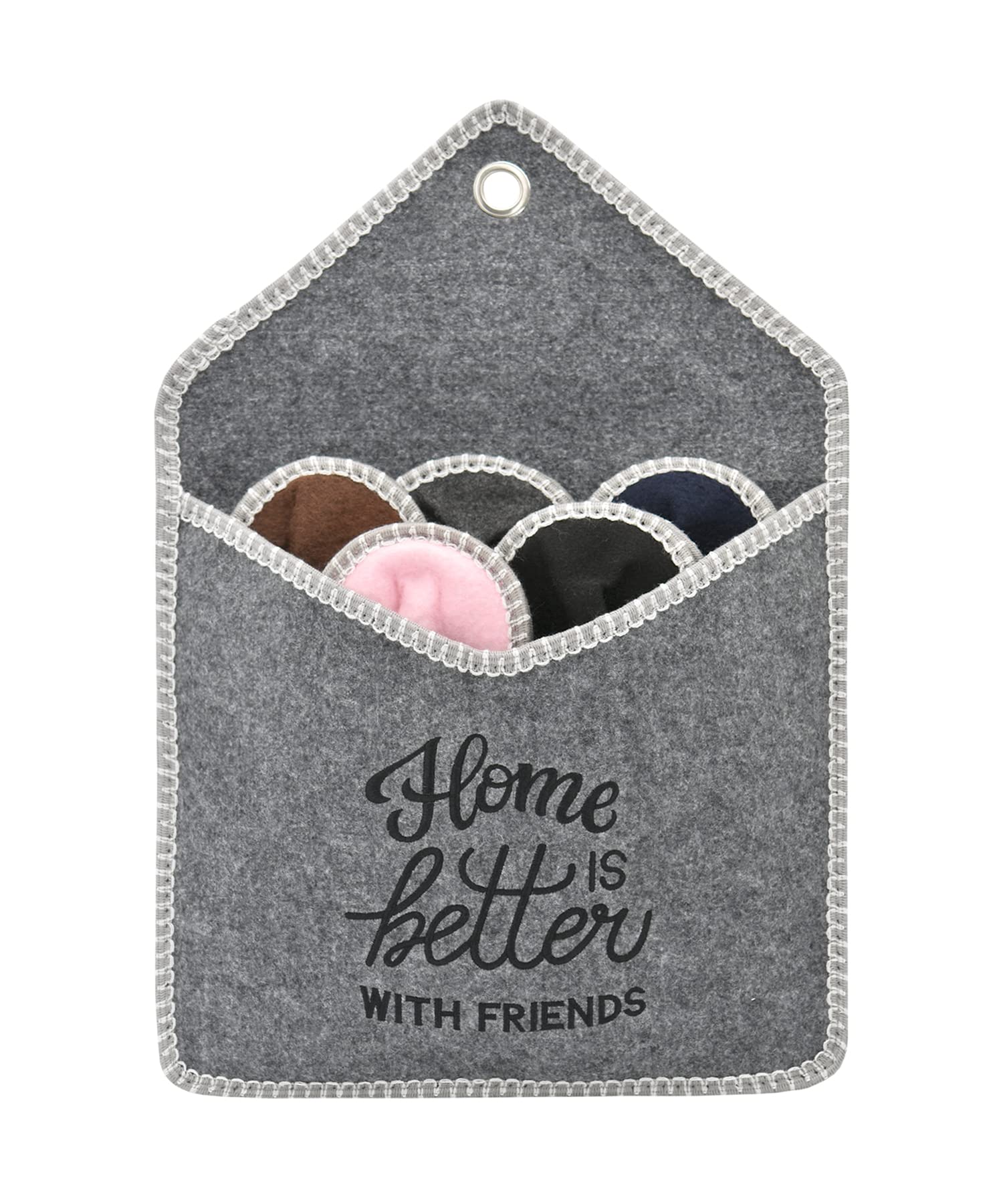 Panda Bros Fleece Felt Close Toe 5 Pairs Non Slip Indoor Family House Guest Slippers Set for Shoeless Home