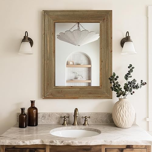 Miniatura 2 de WallBeyond Espejo de pared con marco de madera de granja de 24 x 36 pulgadas, espejo de baño de madera natural, espejo de pared rectangular de