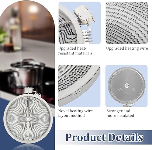 Miniatura 4 de WB30T10155 Elemento de superficie de radián Haliant de 12 pulgadas. Reemplaza AP5791281, PS8754838, 3026597. WB30T10155 compatible con GE Glass Top