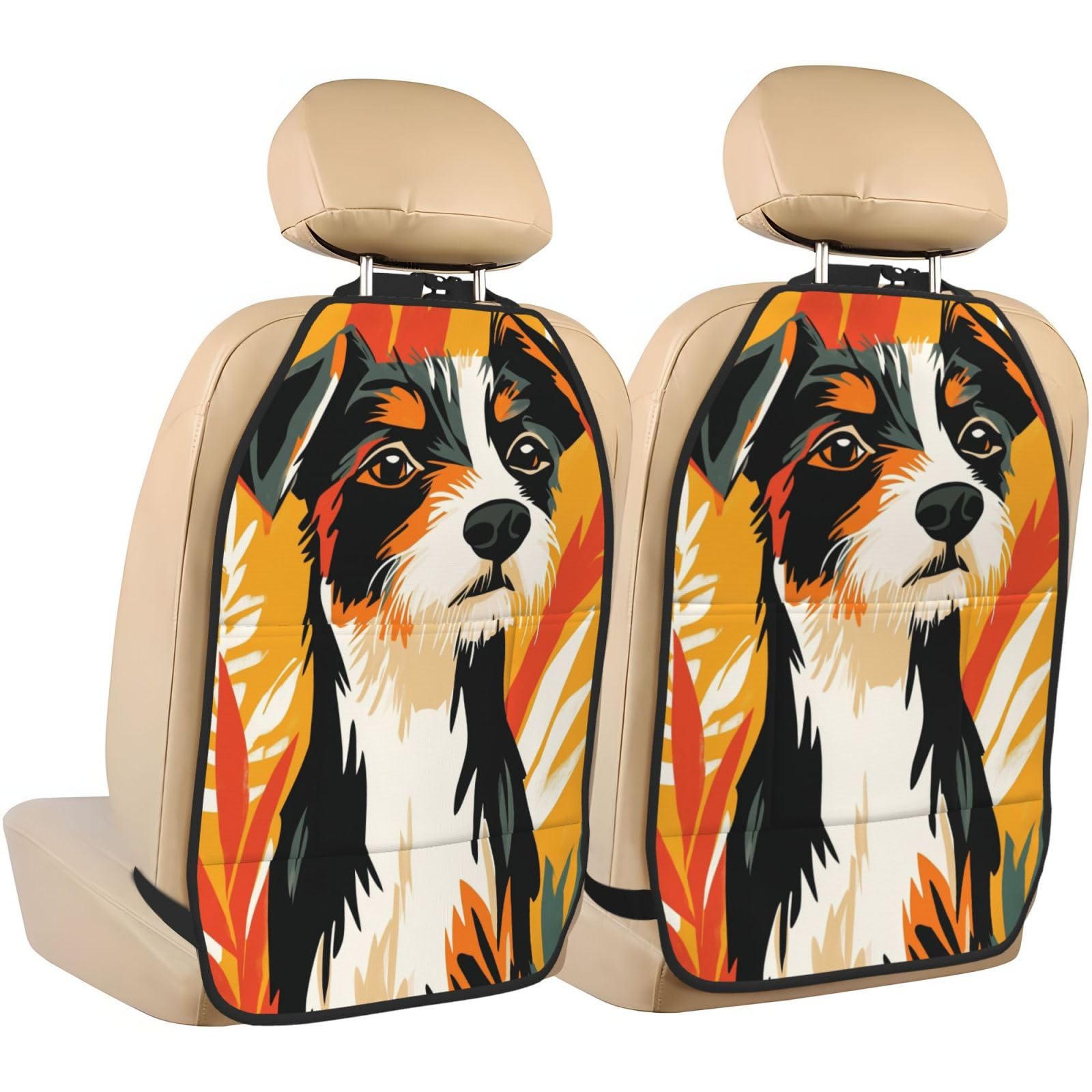Cute Dog Car Seat Back Kick Protectors,2 Pack Kick Mats with Storage Pockets for Vehicles to Protect from Dirt Mud Scratches