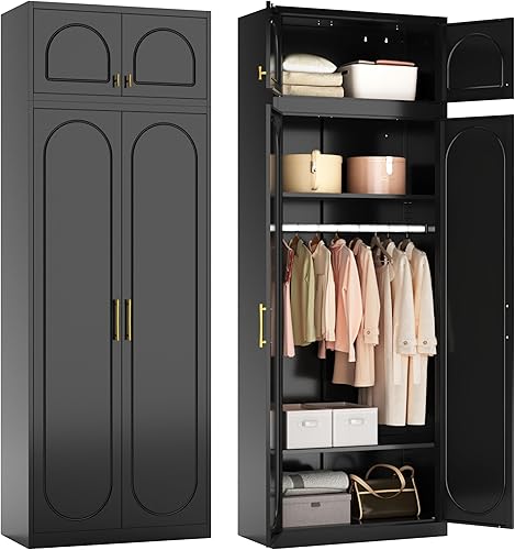 Miniatura 12 de Armario de metal con puertas y estantes, armario independiente de 71 pulgadas de alto para colgar ropa, armario grande con barra para colgar para