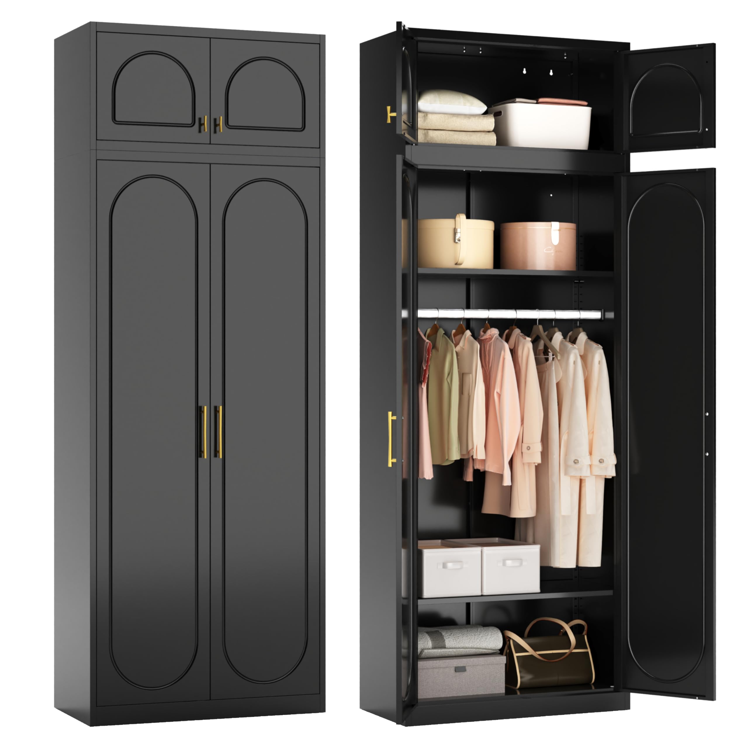 Polup Metal Armoire Wardrobe Closet, 86 Inch Tall Freestanding Wardrobe Cabinet with Hanging Rod, Bedroom Armoires with Doors, 18" D x 32" W x 86" H,
