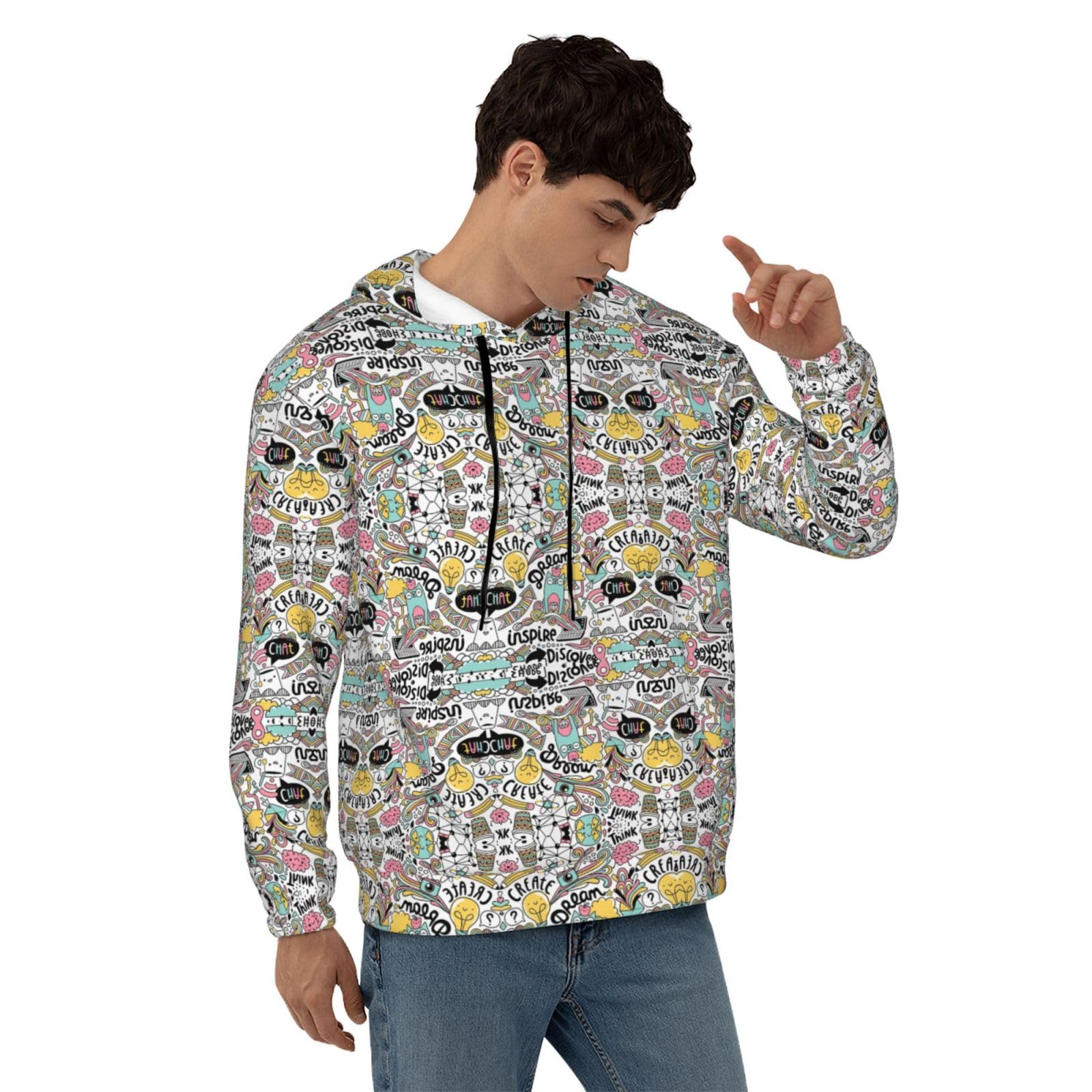 Męska bluza z kapturem z nadrukiem Comic Ar, casualowa grafika z nadrukiem bluzy z kapturem z kieszenią