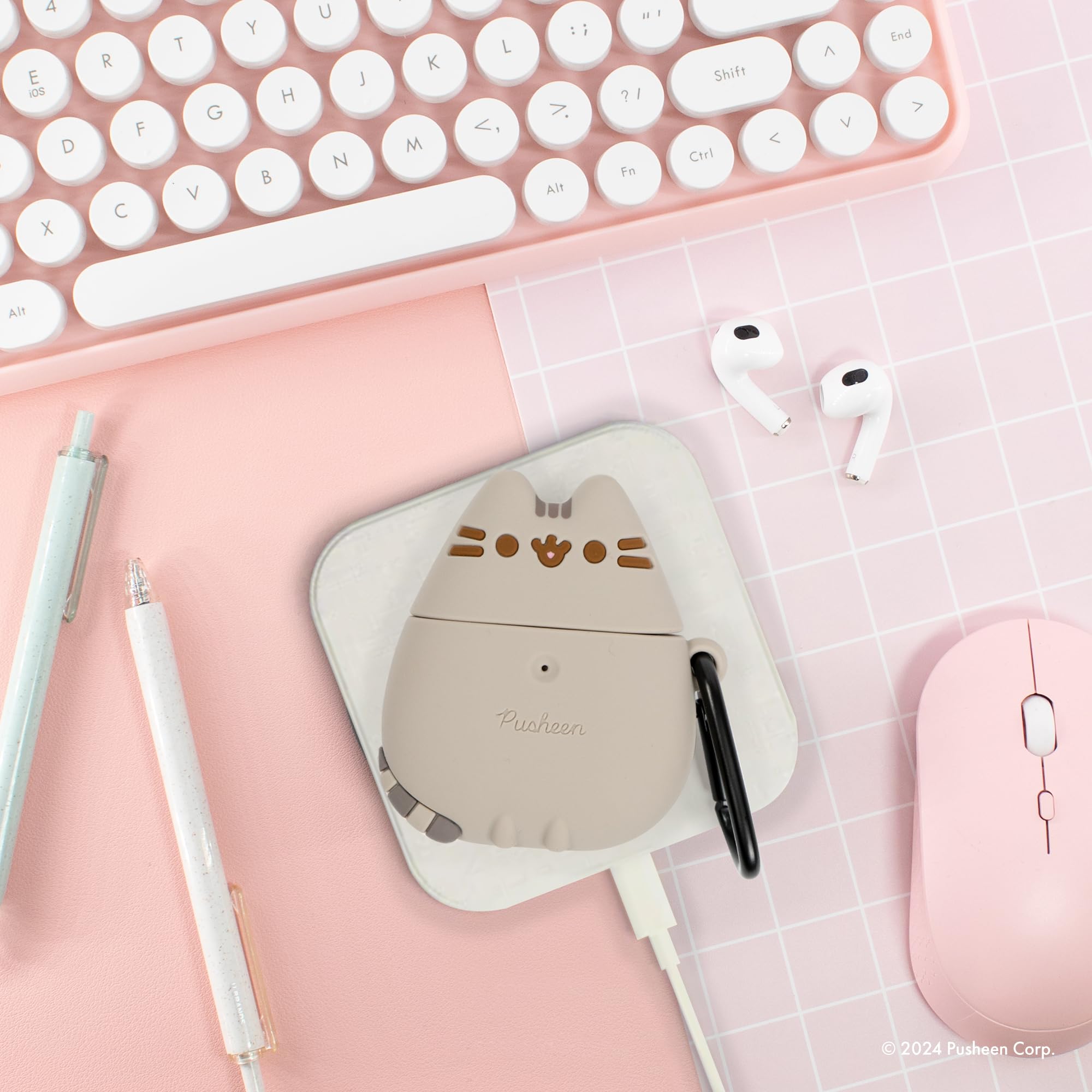 iFace x Pusheen Cafeシリーズ シリコン保護カバー Apple AirTag [かわいいキャラクターケース] [カラビナキーチェーン, image size:2000x2000